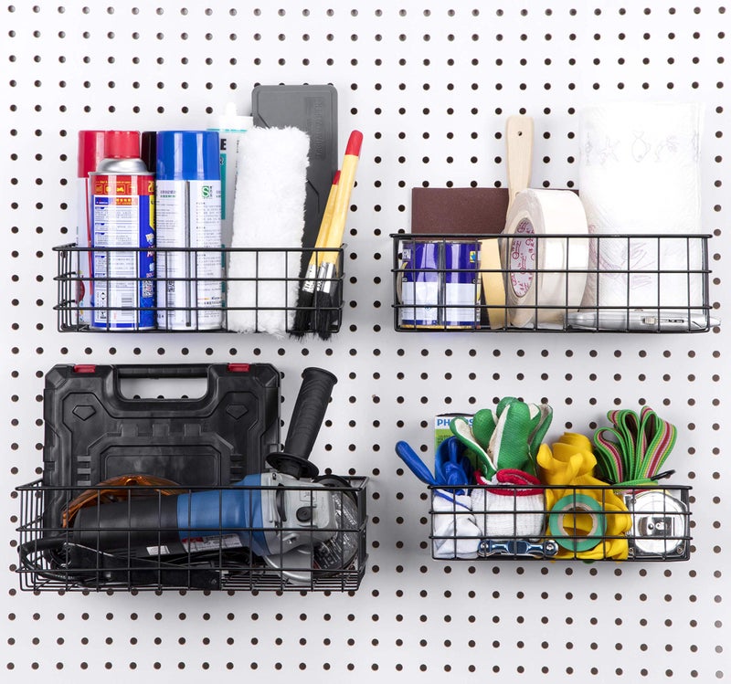 Right Arrange Pegboard Baskets, Set of 4 Black - Hooks to Any Peg Board - Pegboard Accessories, Square Style Wire Shelf Baskets - Organize Tools, Workbench, Garage Storage - Wall Organizer Attachments - Image 2